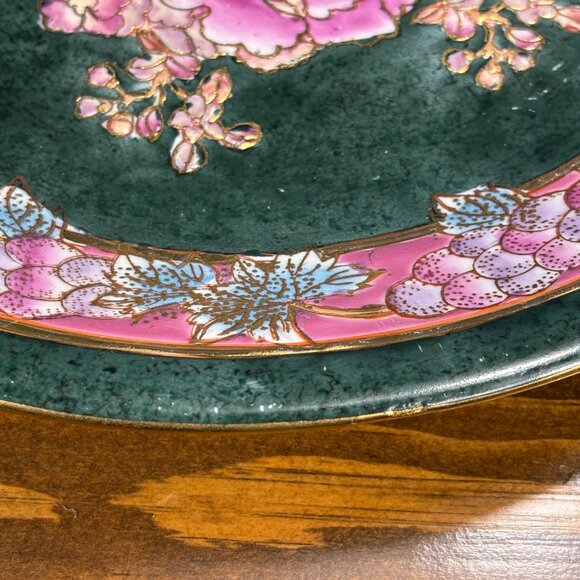 Vintage Famille Rose Style Plate Pink Peony & Grape Floral Charger for Wall - Picture 5 of 11